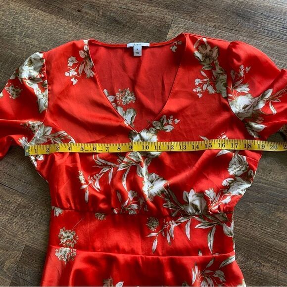 Bar III Blouse Floral Red Poppy Peplum Top Long Sleeve Medium - Picture 6 of 9